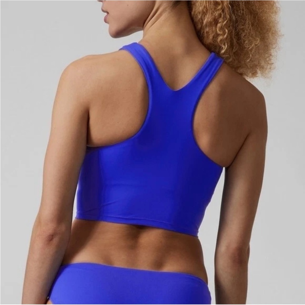 Athleta Conscious Crop Bikini Top Yacht Blue Size Large NWT Modest D-DD - Picture 2 of 9